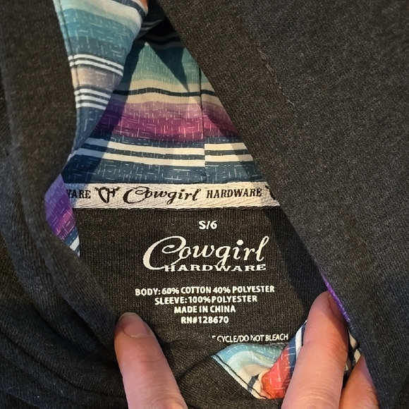 Giddy Up Graphic Hoodie with Striped Sleeves - Picture 2 of 3